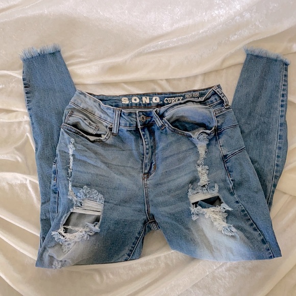 S.O.N.G. Denim - S.O.N.G. Curvy High rise skinny ankle destroyed jeans